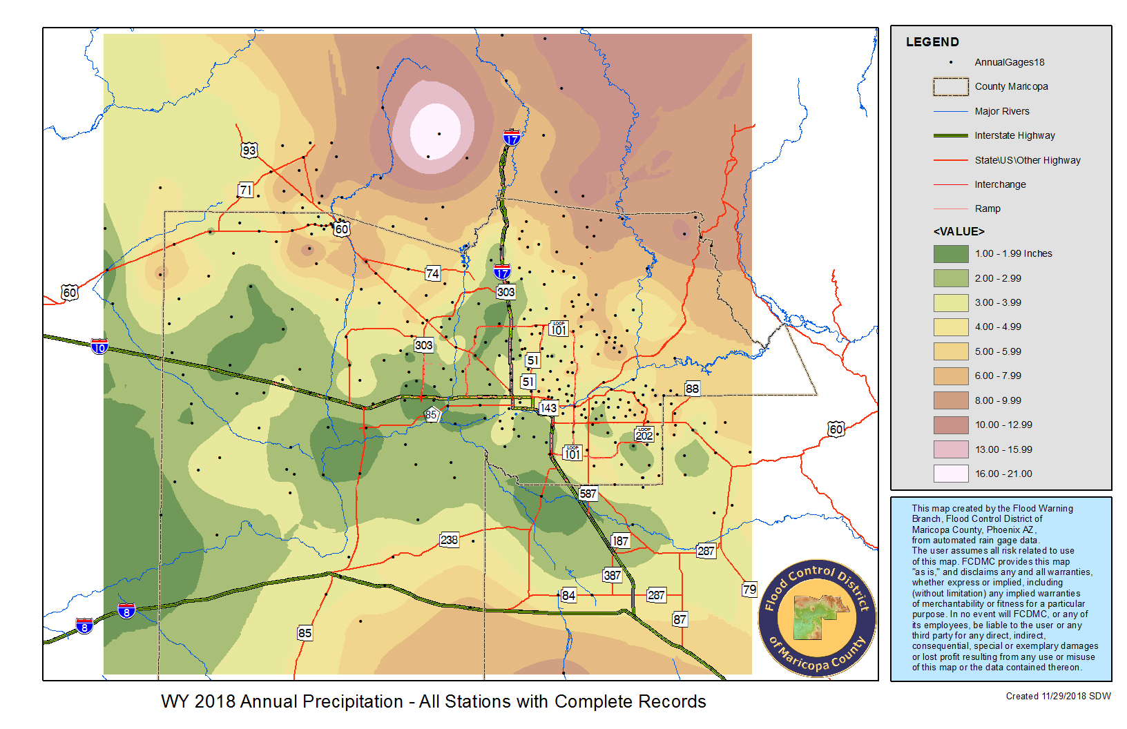Maricopa Flood Control Rainfall Map Rainfall Data | Maricopa County, Az